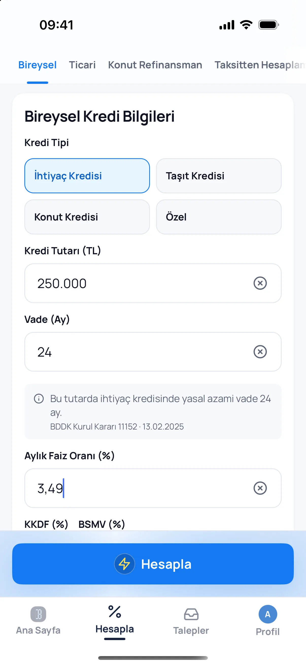 Bireysel kredi, yasal azami vade notuyla.