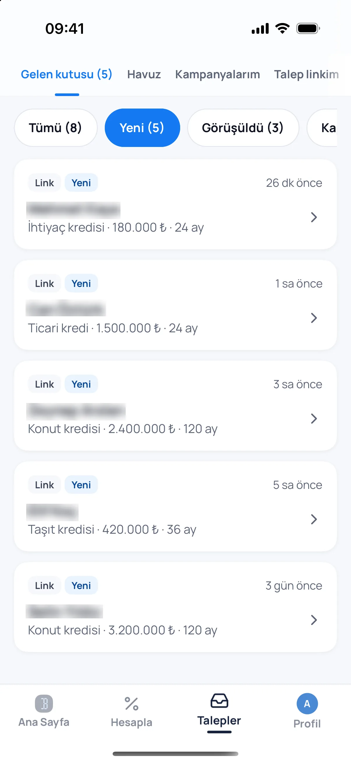 Talepler: link, havuz ve kampanya talepleri tek kutuda.
