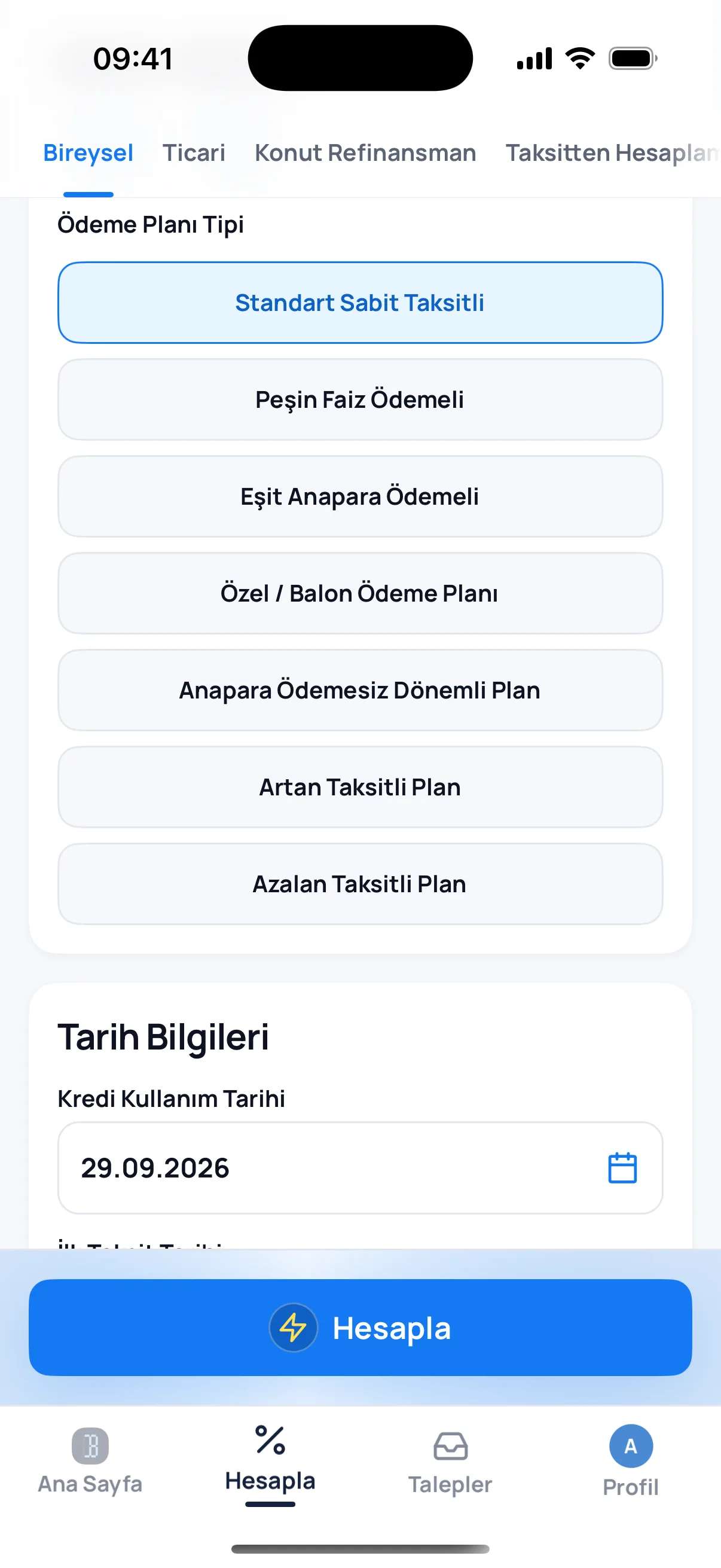 Yedi ödeme planı tipi.
